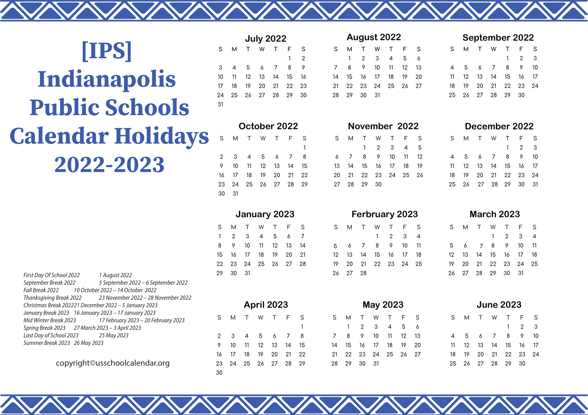 [IPS] Indianapolis Public Schools Calendar Holidays 20222023