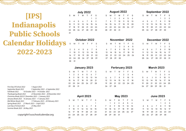 [IPS] Indianapolis Public Schools Calendar Holidays 20222023