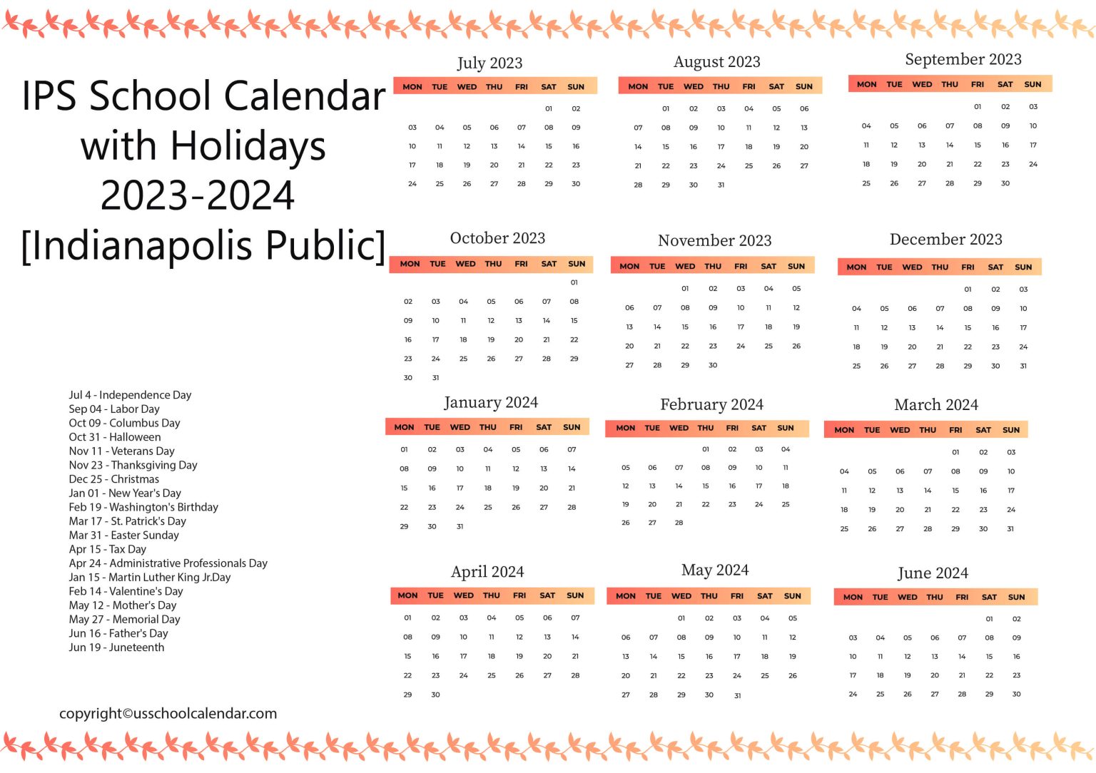 IPS School Calendar With Holidays 2023 2024 Indianapolis Public 