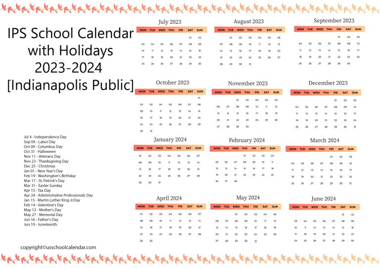 IPS School Calendar with Holidays 2023-2024 [Indianapolis Public]