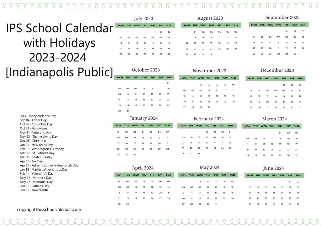 IPS School Holiday Calendar