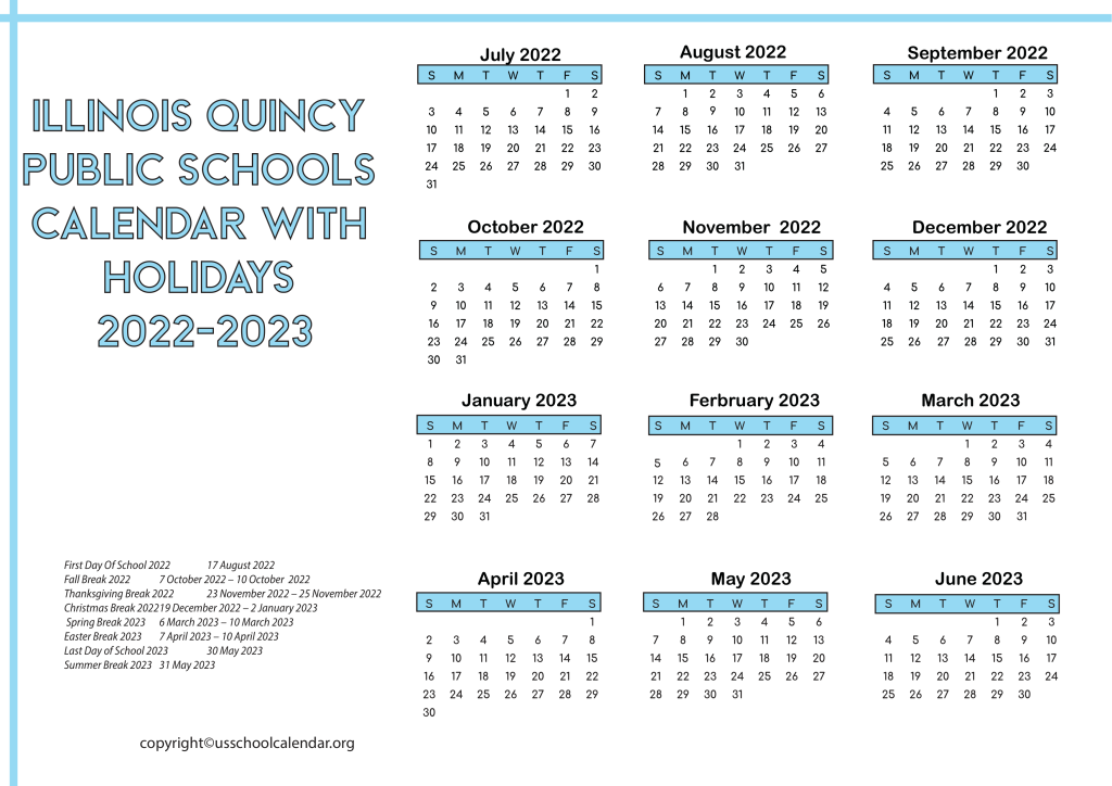 Illinois Quincy Public Schools Calendar with Holidays 2022-2023 3