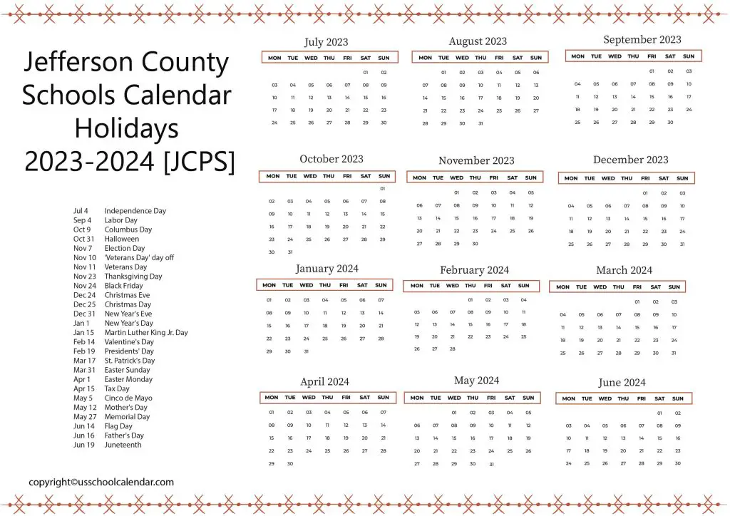 JCPS School Calendar [Jefferson County Schools]