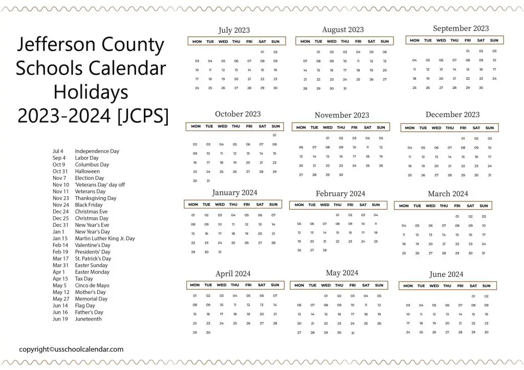 Jefferson County Schools Calendar