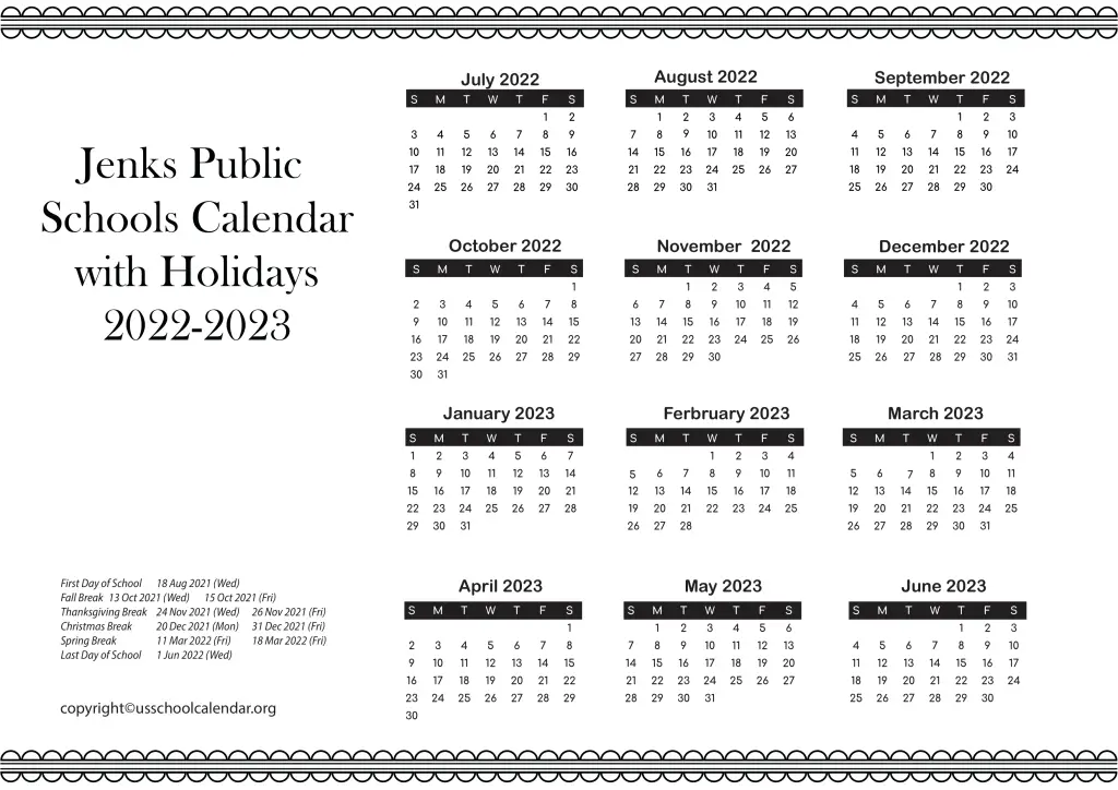 Jenks Schools Calendar US School Calendar