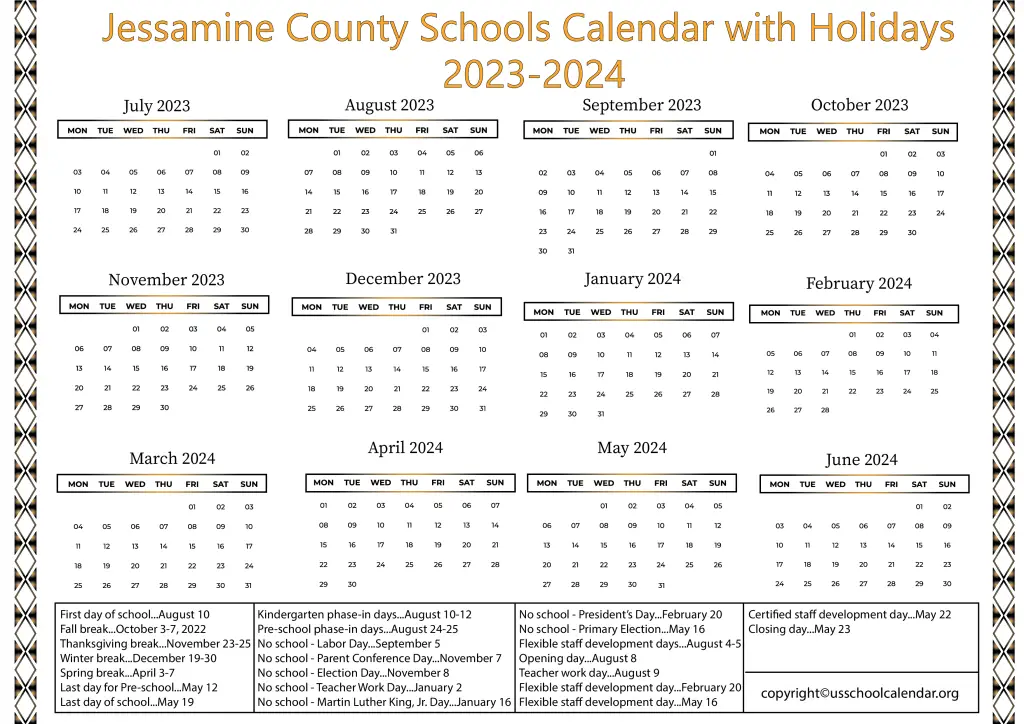 Jessamine County Schools Calendar with Holidays 2023-2024 3