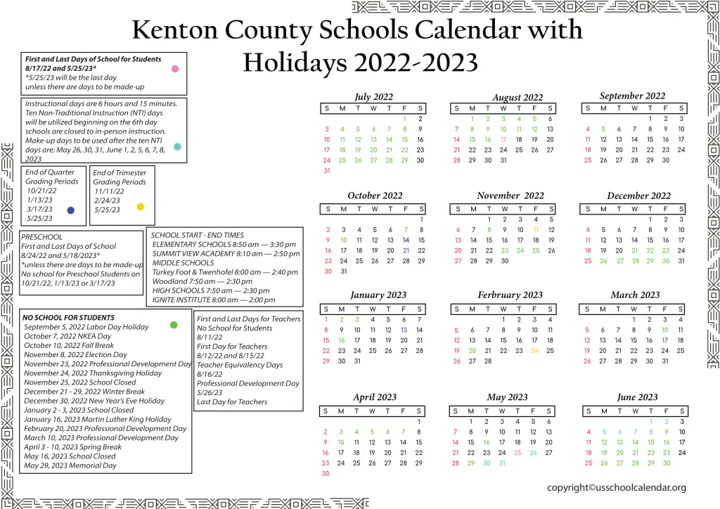 Kenton County Schools Calendar with Holidays 2022-2023 2