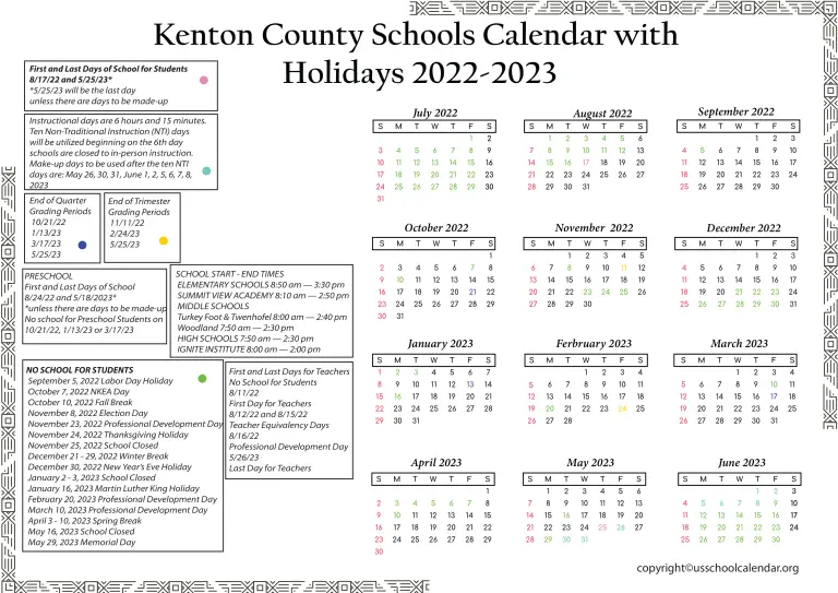 Kenton County Schools Calendar with Holidays 20222023