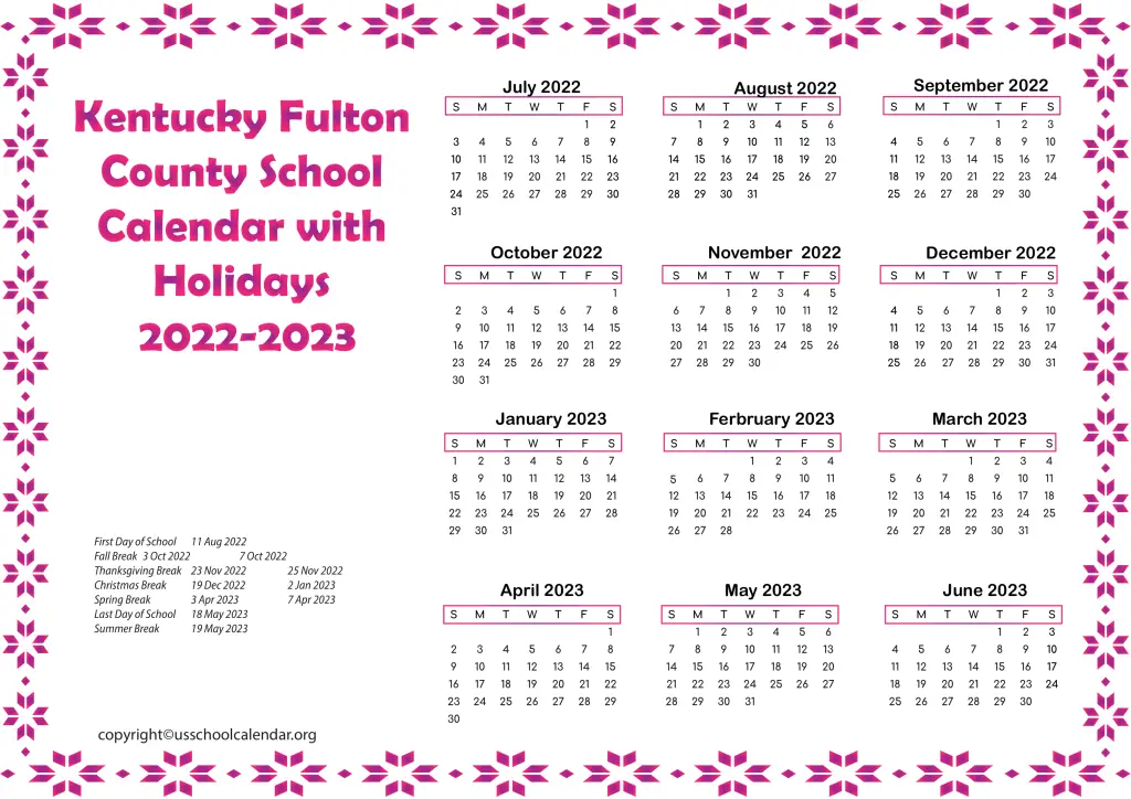 Kentucky Fulton County School Calendar with Holidays 2022-2023 3