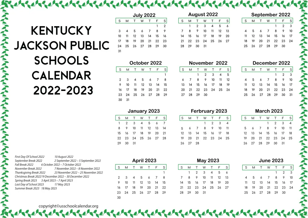 Kentucky Jackson Public Schools Calendar 2022-2023 2