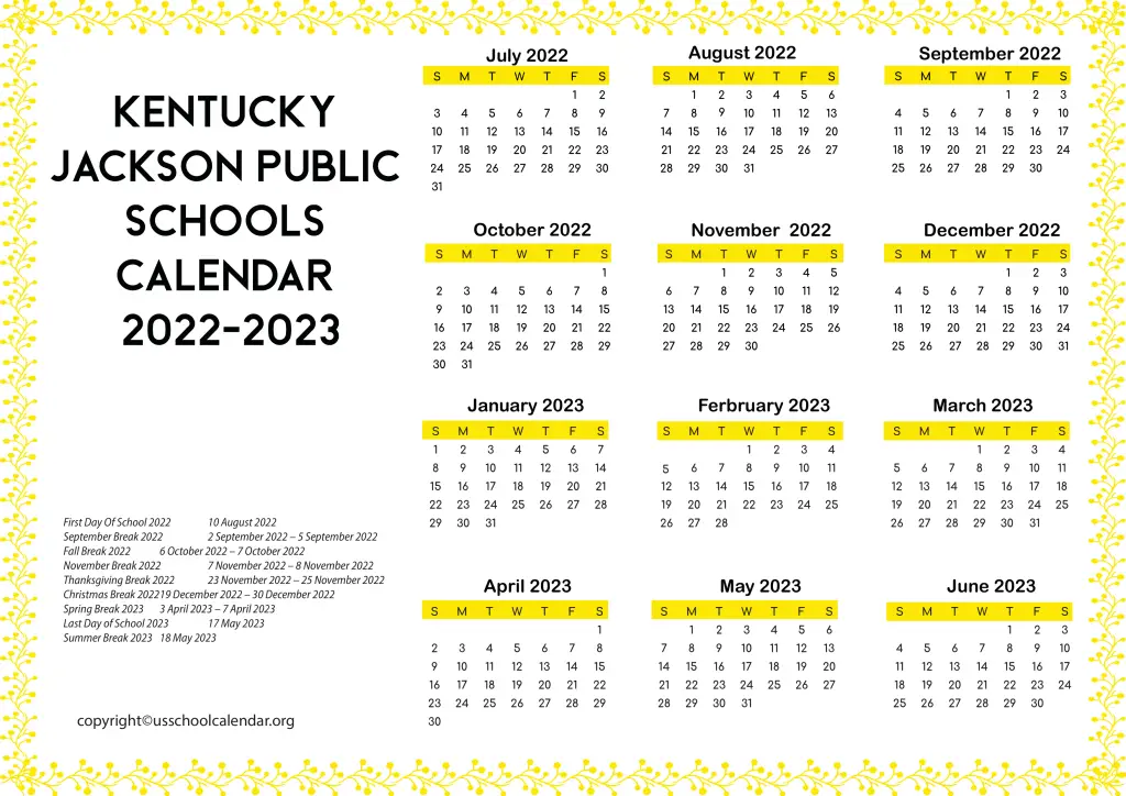 Kentucky Jackson Public Schools Calendar 2022-2023 3