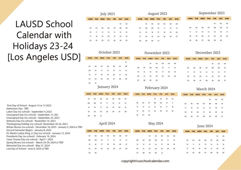 LAUSD School Calendar with Holidays 23 24 Los Angeles USD