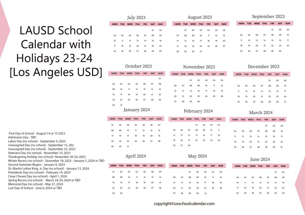 LAUSD School District Calendar