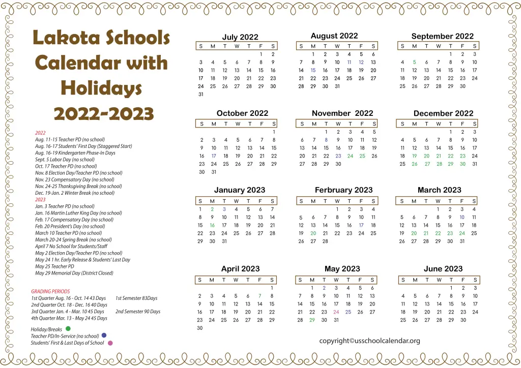 Lakota Schools Calendar with Holidays 2022-2023 2