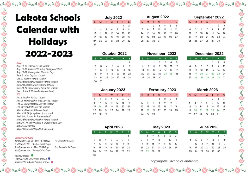 Lakota Schools Calendar with Holidays 2022-2023 3