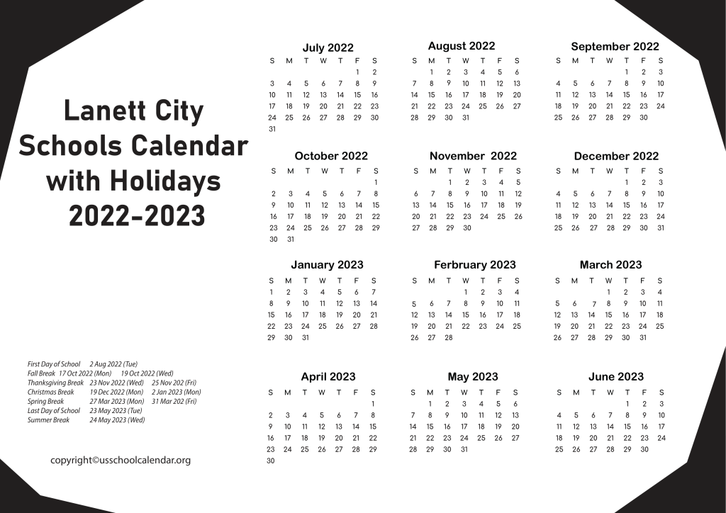 Lanett City Schools Calendar with Holidays 2022-2023 2