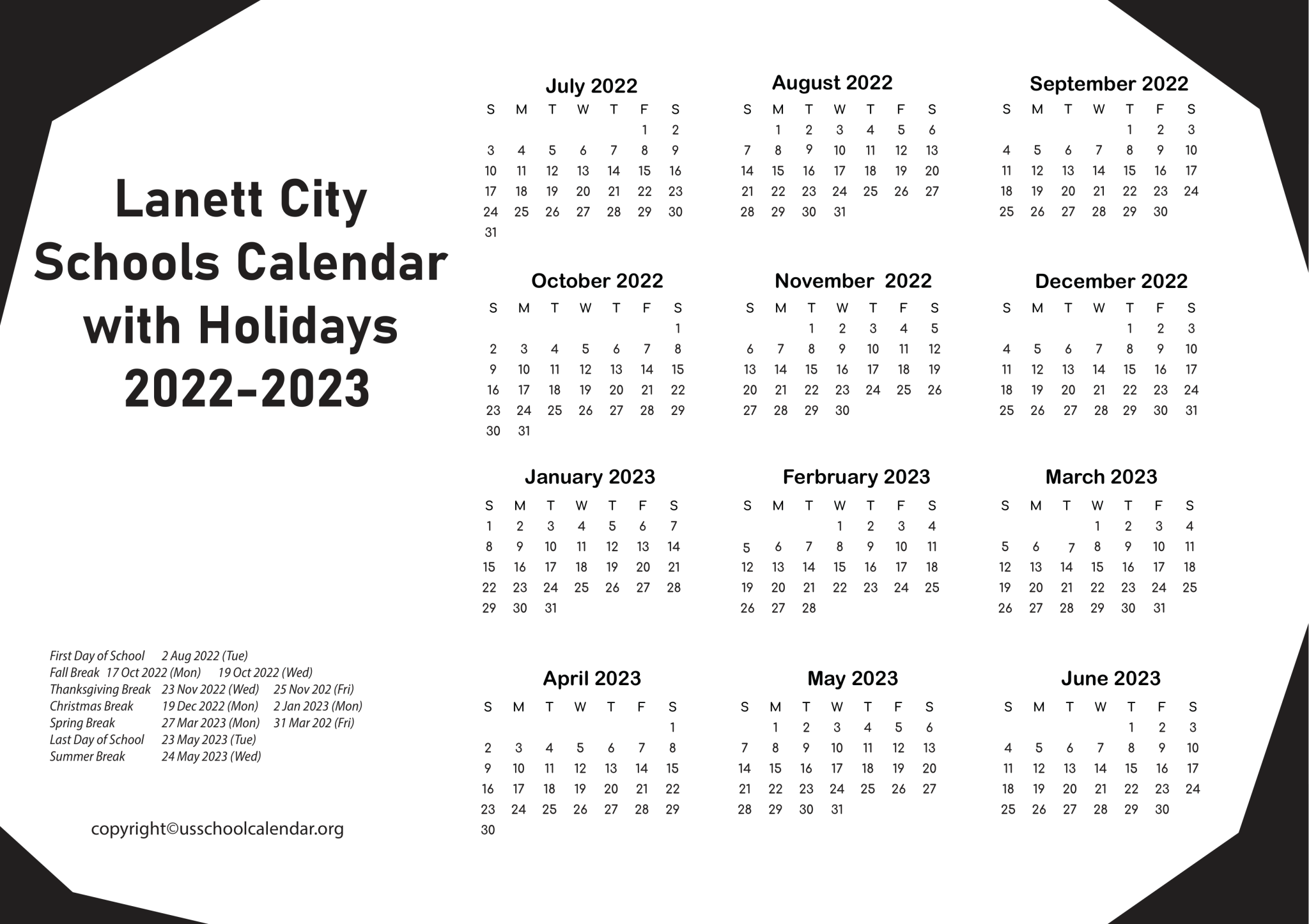 City Schools Calendar with Holidays 20222023