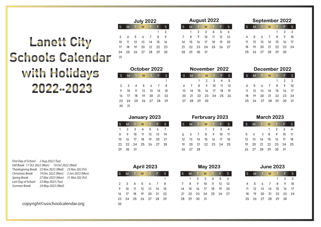 Lanett City Schools Calendar with Holidays 2022-2023 3