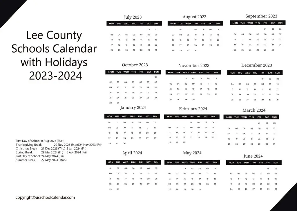 Lee County School Board Calendar