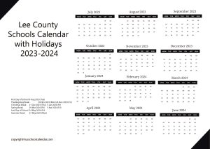 Lee County Schools Calendar with Holidays 2023-2024