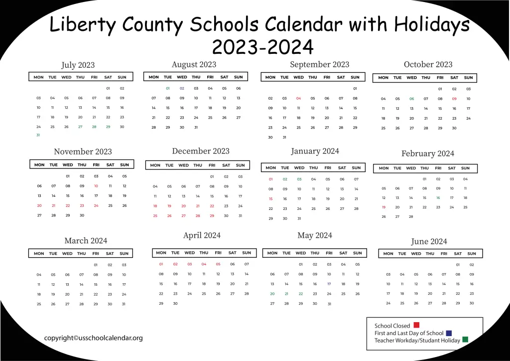 Liberty County Schools Calendar with Holidays 2023-2024 3
