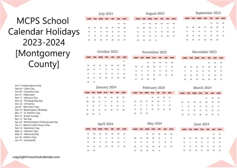 MCPS School Calendar Holidays 2023 2024 Montgomery County 