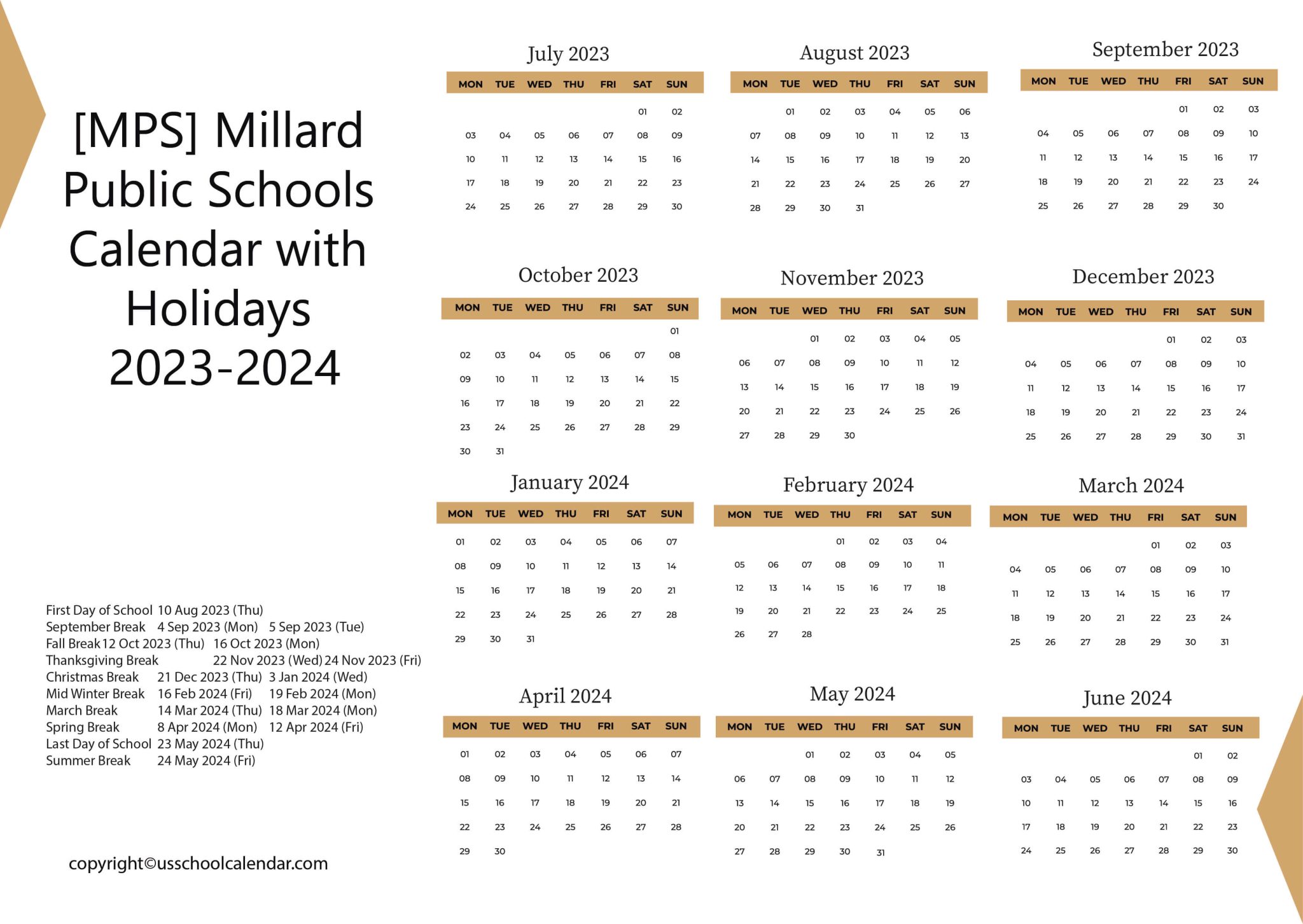[MPS] Millard Public Schools Calendar with Holidays 20232024