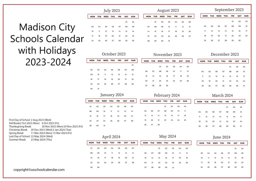 Madison Local Schools District Calendar