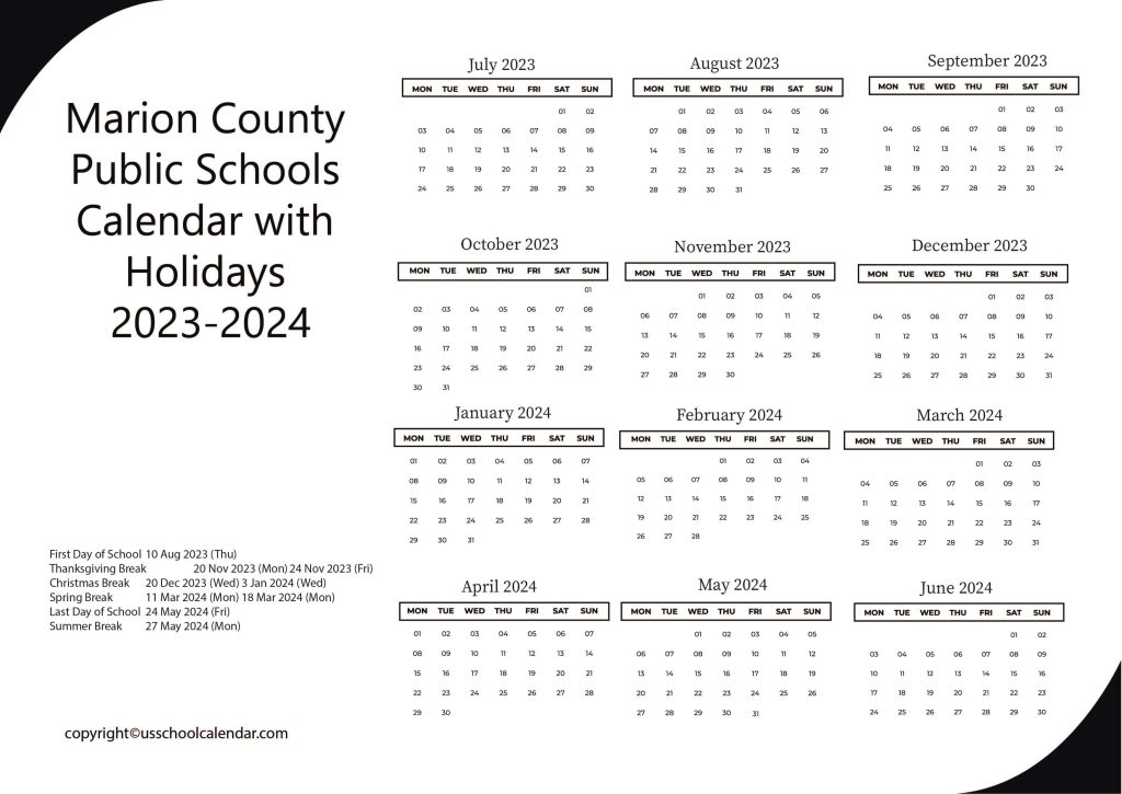 Marion County Public Schools Calendar