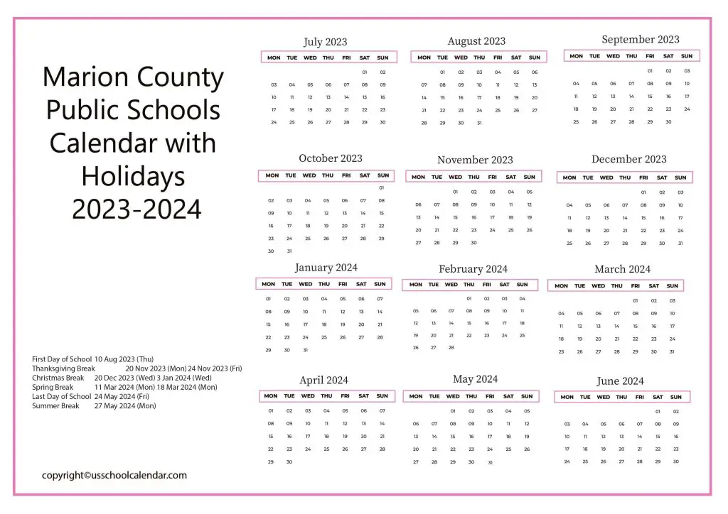Marion Public Schools Calendar