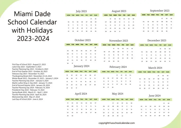 Miami Dade School Calendar with Holidays 20232024