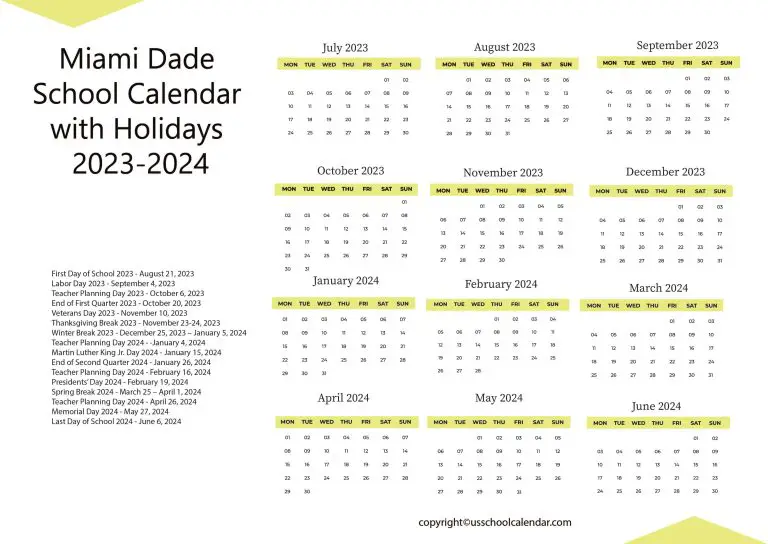 Miami Dade School Calendar with Holidays 20232024