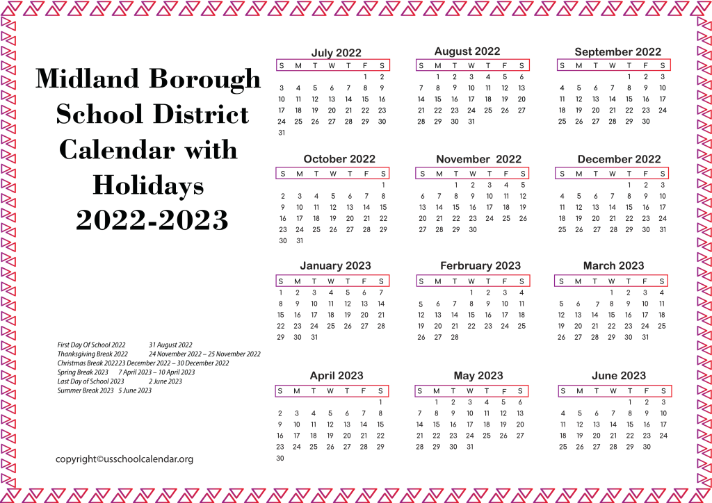 Midland Borough School District Calendar with Holidays 2022-2023 3