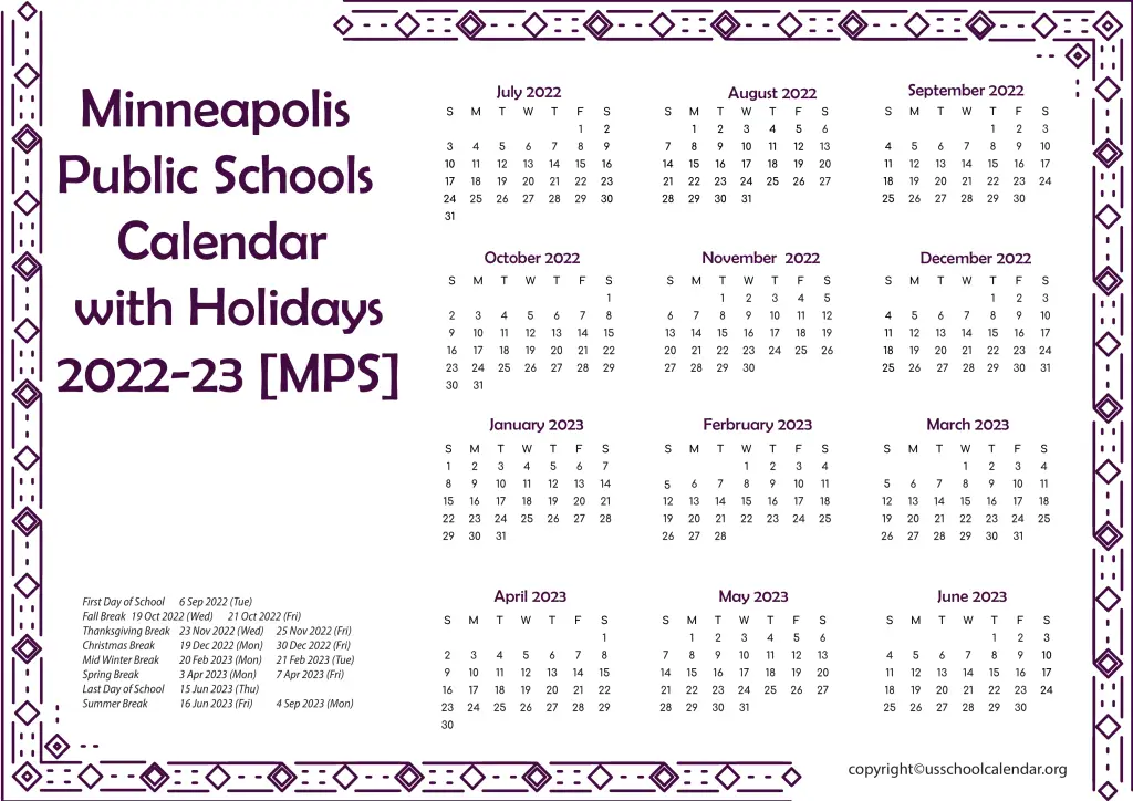 Minneapolis Public Schools Calendar with Holidays 2022-23 [MPS]