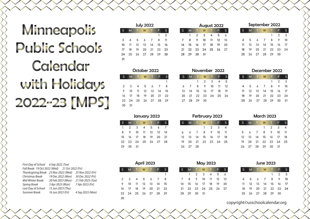 Minneapolis Public Schools Calendar with Holidays 2022-23 [MPS] 2