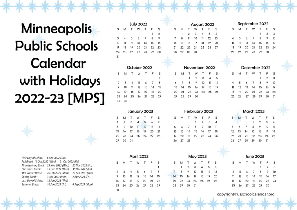 Minneapolis Public Schools Calendar with Holidays 2022-23 [MPS] 3