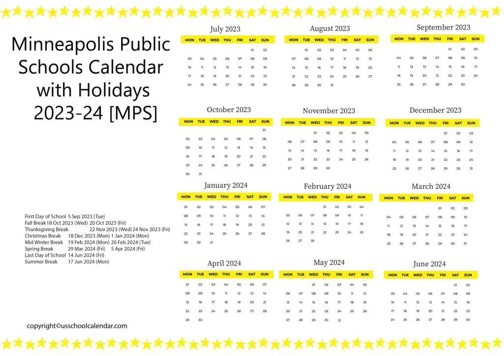 Minneapolis Public Schools Holiday Calendar
