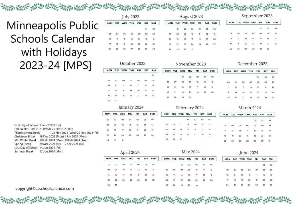 Minneapolis School District Calendar