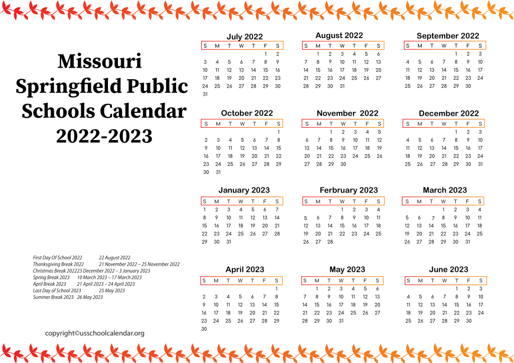 Missouri Springfield Public Schools Calendar 2022 US School Calendar