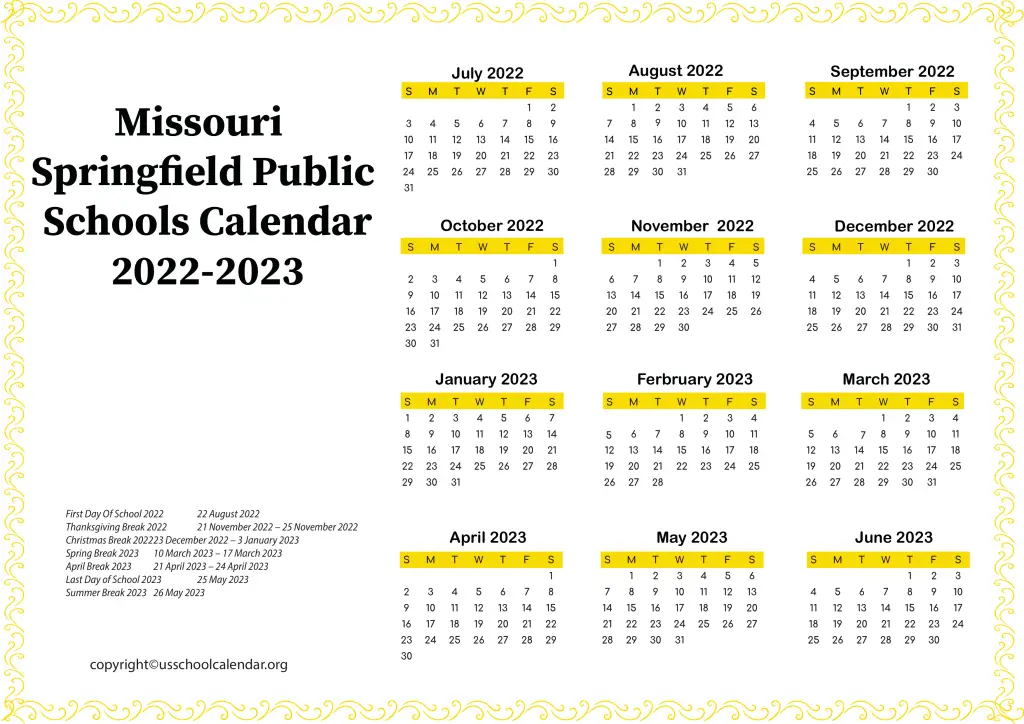 Missouri Springfield Public Schools Calendar 2022-2023 3