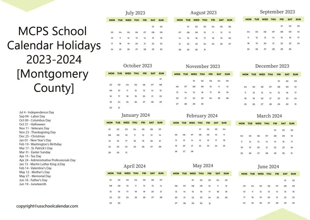 Montgomery County Public Schools Calendar