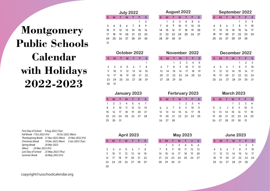 Montgomery Public Schools Calendar with Holidays 2022-2023 2