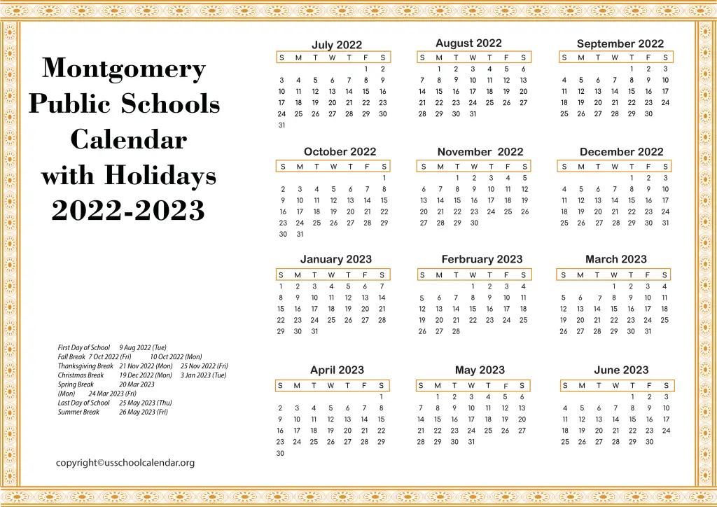 Montgomery Public Schools Calendar with Holidays 2022-2023 3