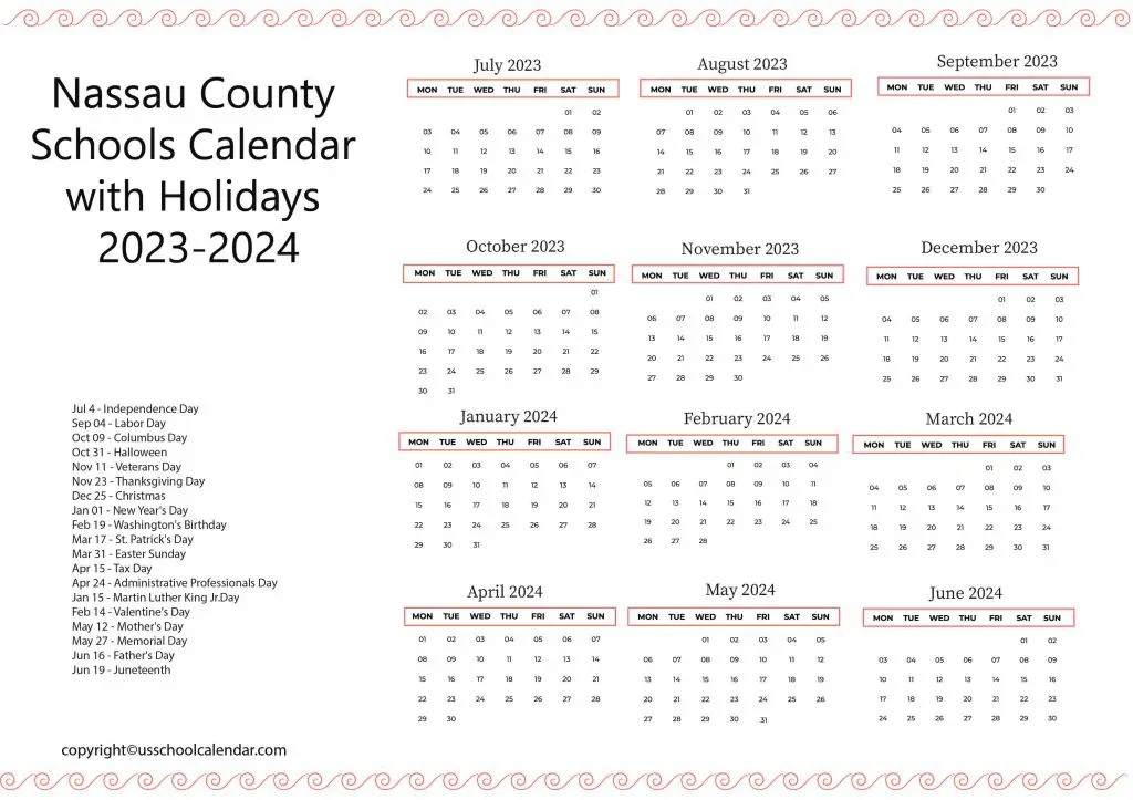 Nassau County Schools Calendar