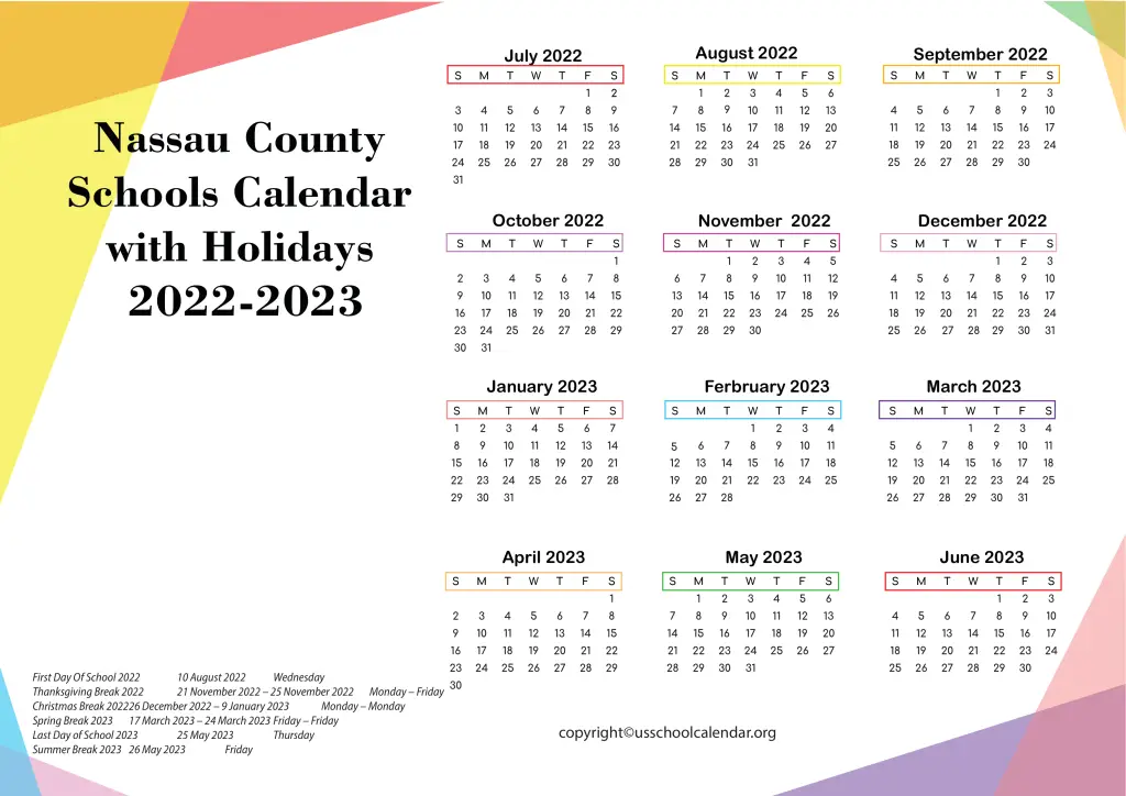Nassau County Schools Calendar with Holidays 2022-2023 2