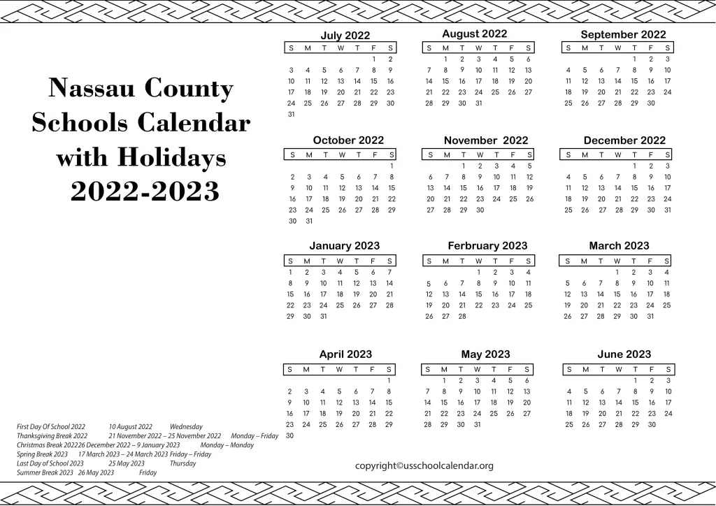Nassau County Schools Calendar with Holidays 2022-2023 3