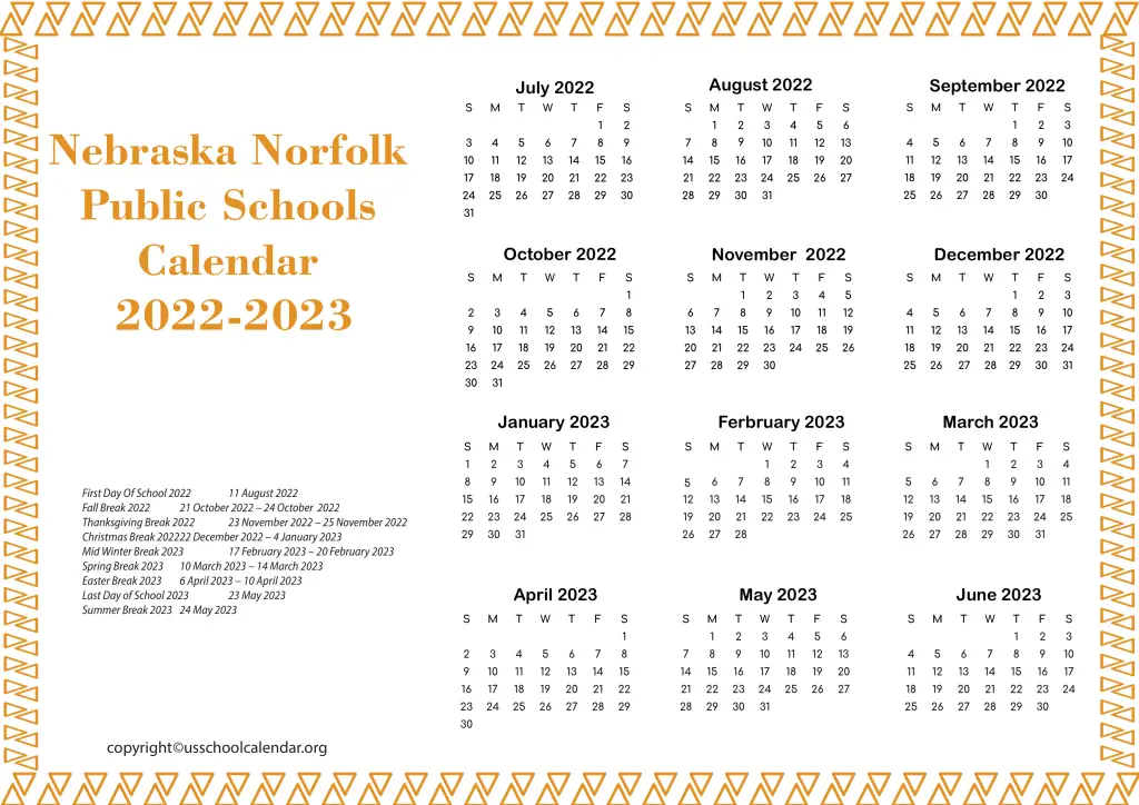 Nebraska Norfolk Public Schools Calendar 2022-2023