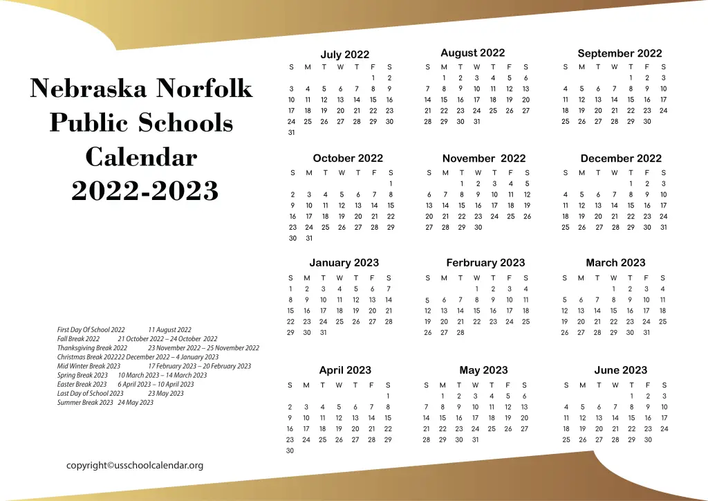 Nebraska Norfolk Public Schools Calendar 2022-2023 2