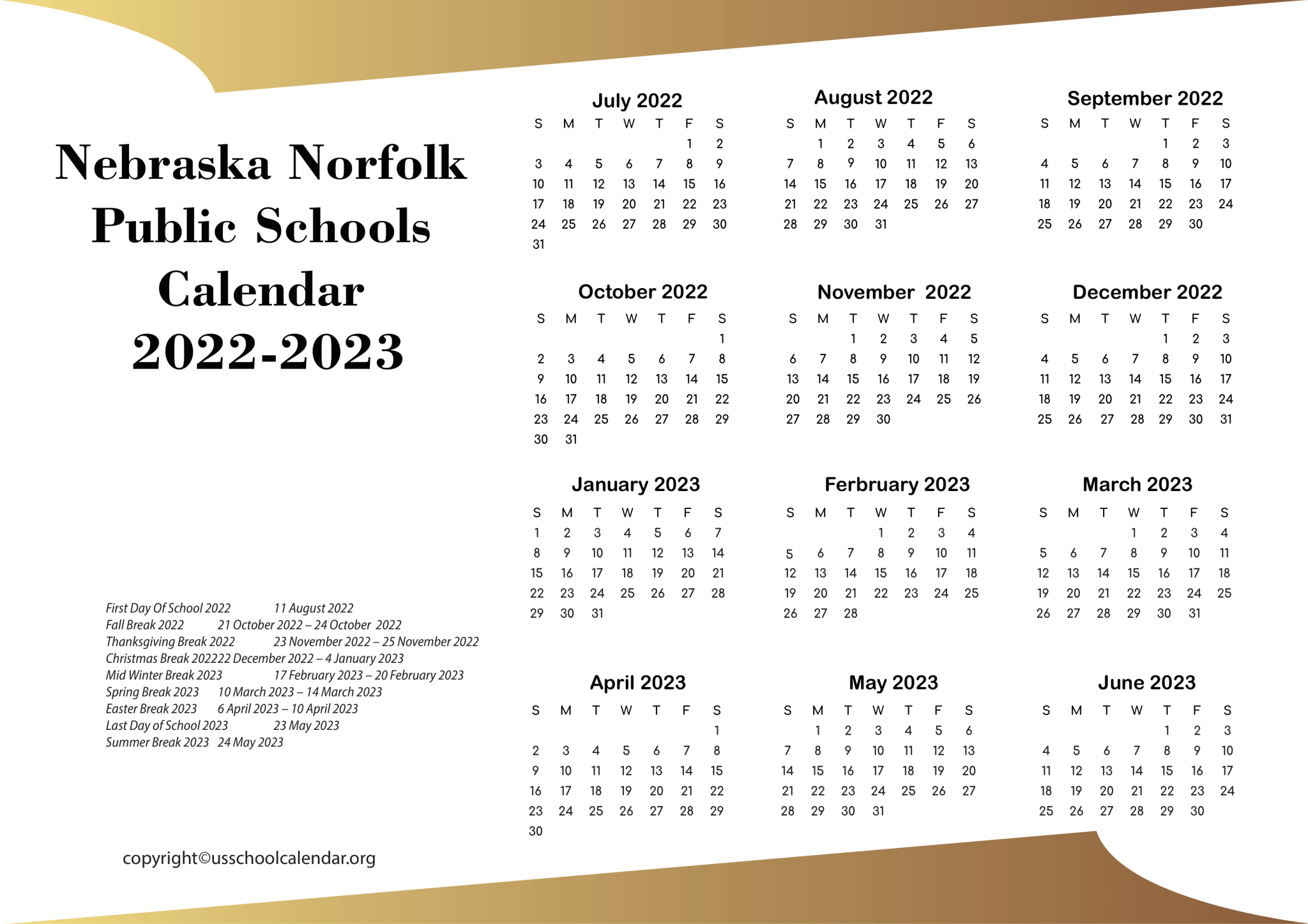 Nebraska Norfolk Public Schools Calendar 20222023