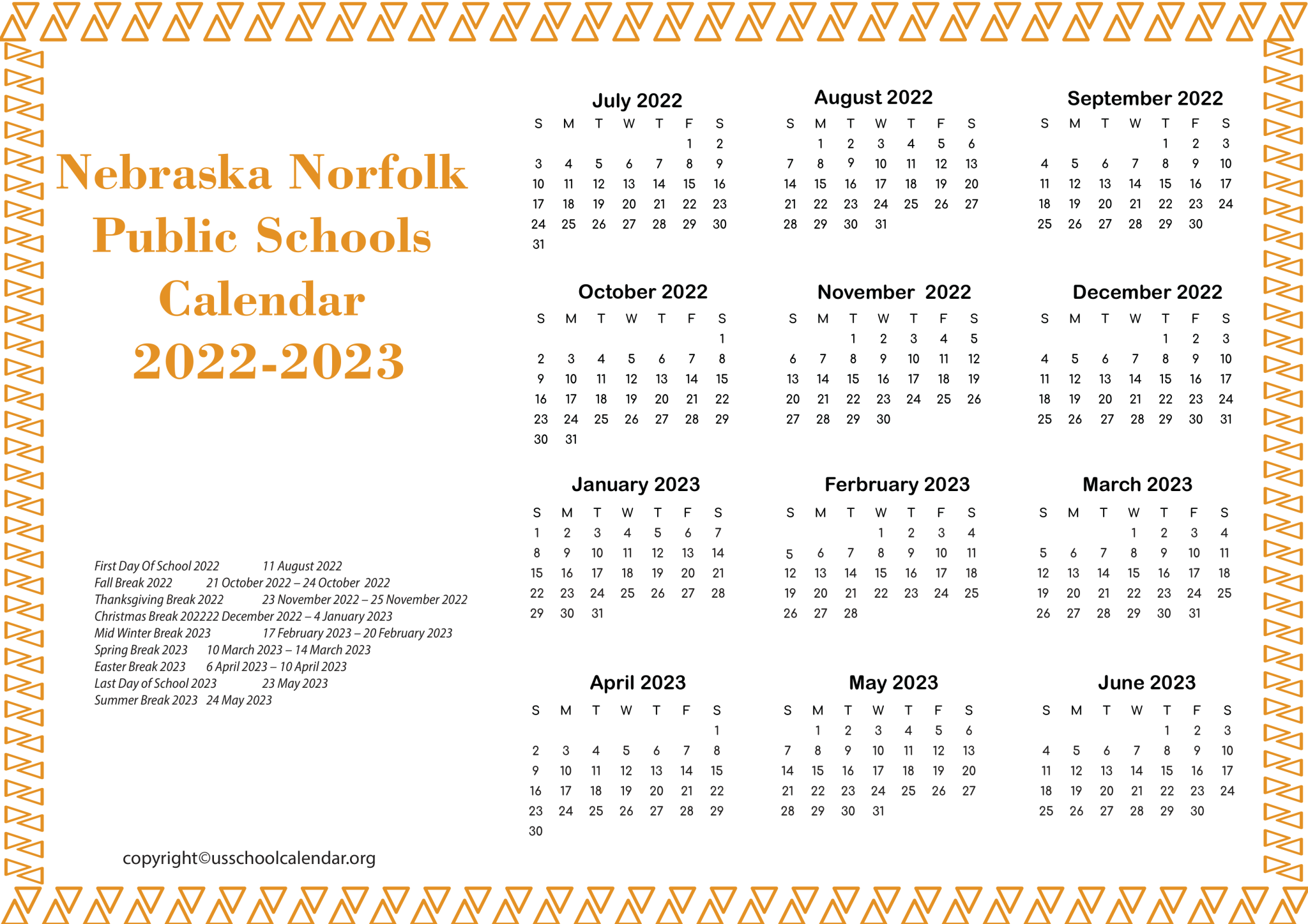 Nebraska Norfolk Public Schools Calendar 20222023
